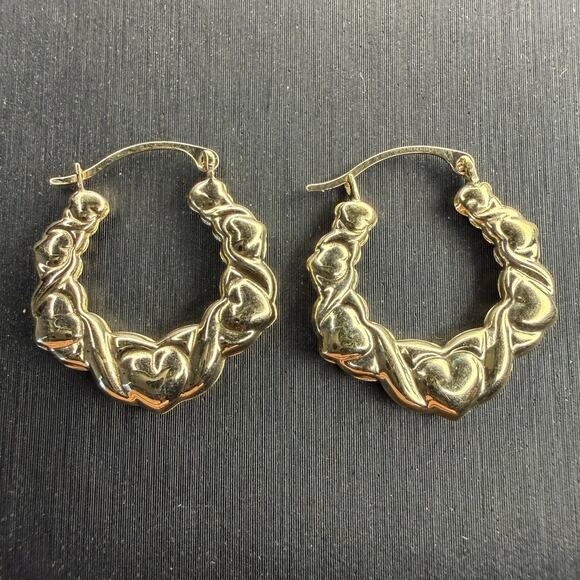 Unbranded Jewelry - Solid 14k Italian Yellow Gold Heart Cluster Hoops Earrings 19mm Tall 17mm Wide